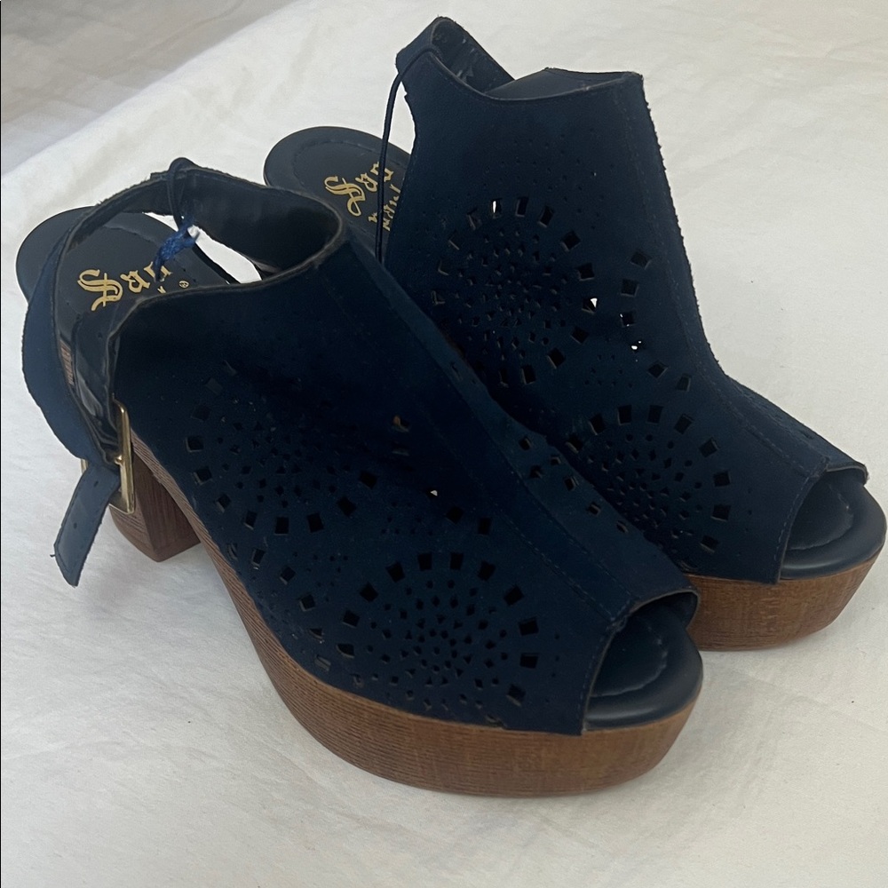 Navy Cutout Wedge Heel